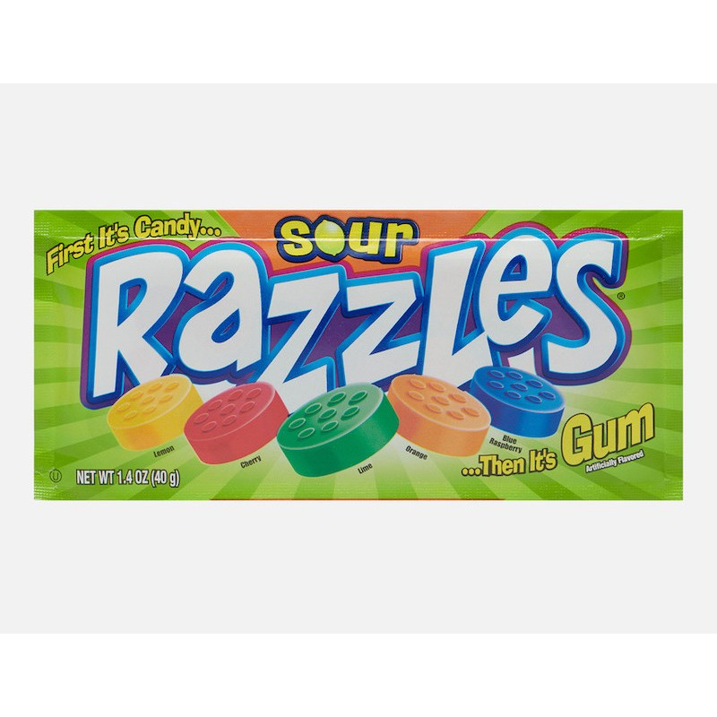 Dragee Razzles Pounch Sour 40g.