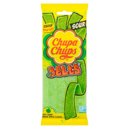 Želejkonfektes Chupa Chups Sour Belts Green Apple 90g